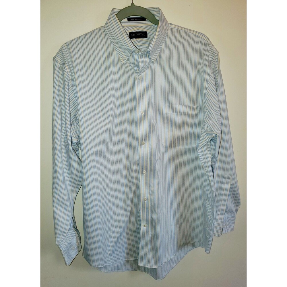Lands' End Mens 16 33 Dress Shirt Traditional Fit No Iron Supima Pinpoint...